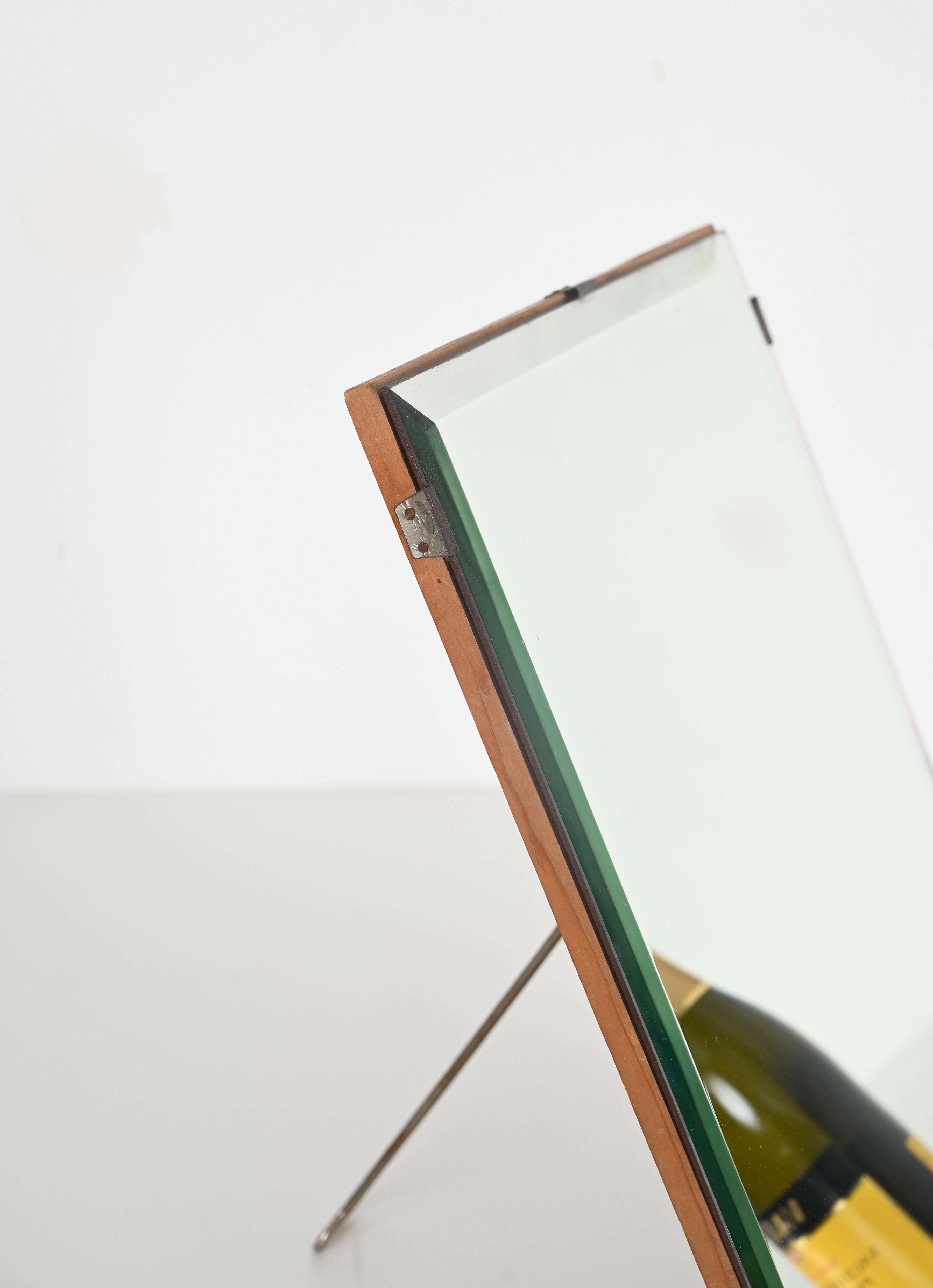 Miroir de table italien biseauté en bois et fer de Luigi Fontana &C, années 1940 en vente 1