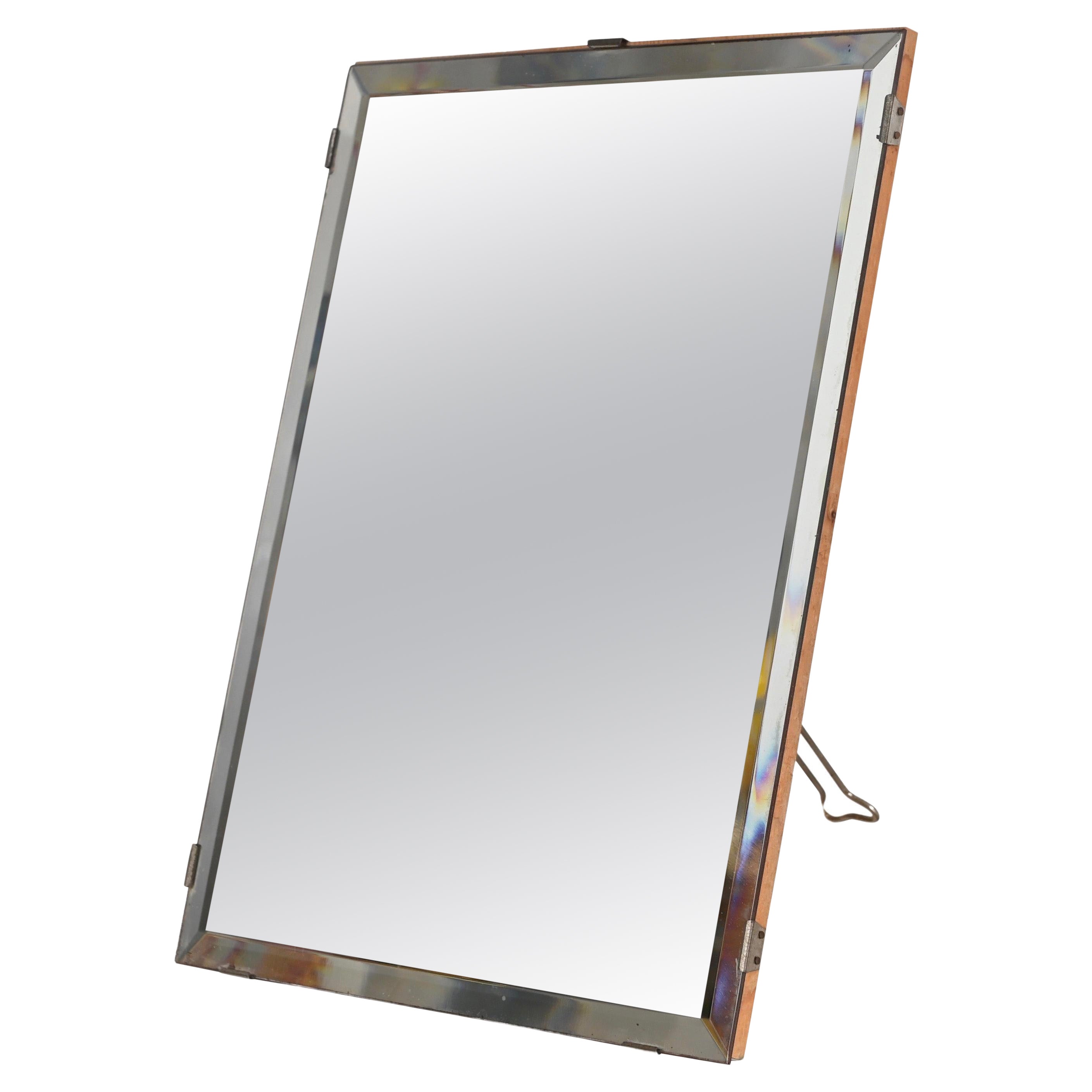 Italian Table Beveled Mirror in Wood and Iron by Luigi Fontana &C, 1940s