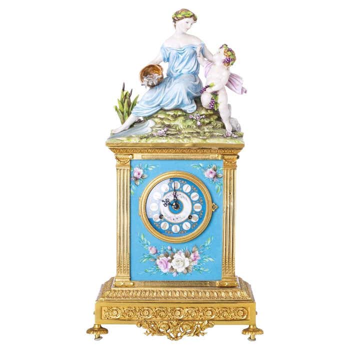 Italian Table Clock 20th Century in Capodimonte Porcelain by Tiche For ...