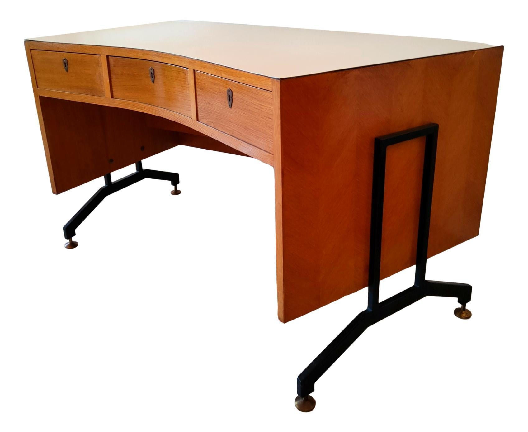 Mid-Century Modern Italian Table Desk Design I.S.A. Bergamo Style For Sale