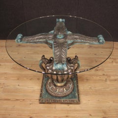 Italian Table in Lacquered and Silvered Wood with Glass Top, 20th Century