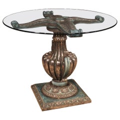 Italian Table in Lacquered and Silvered Wood with Glass Top, 20th Century