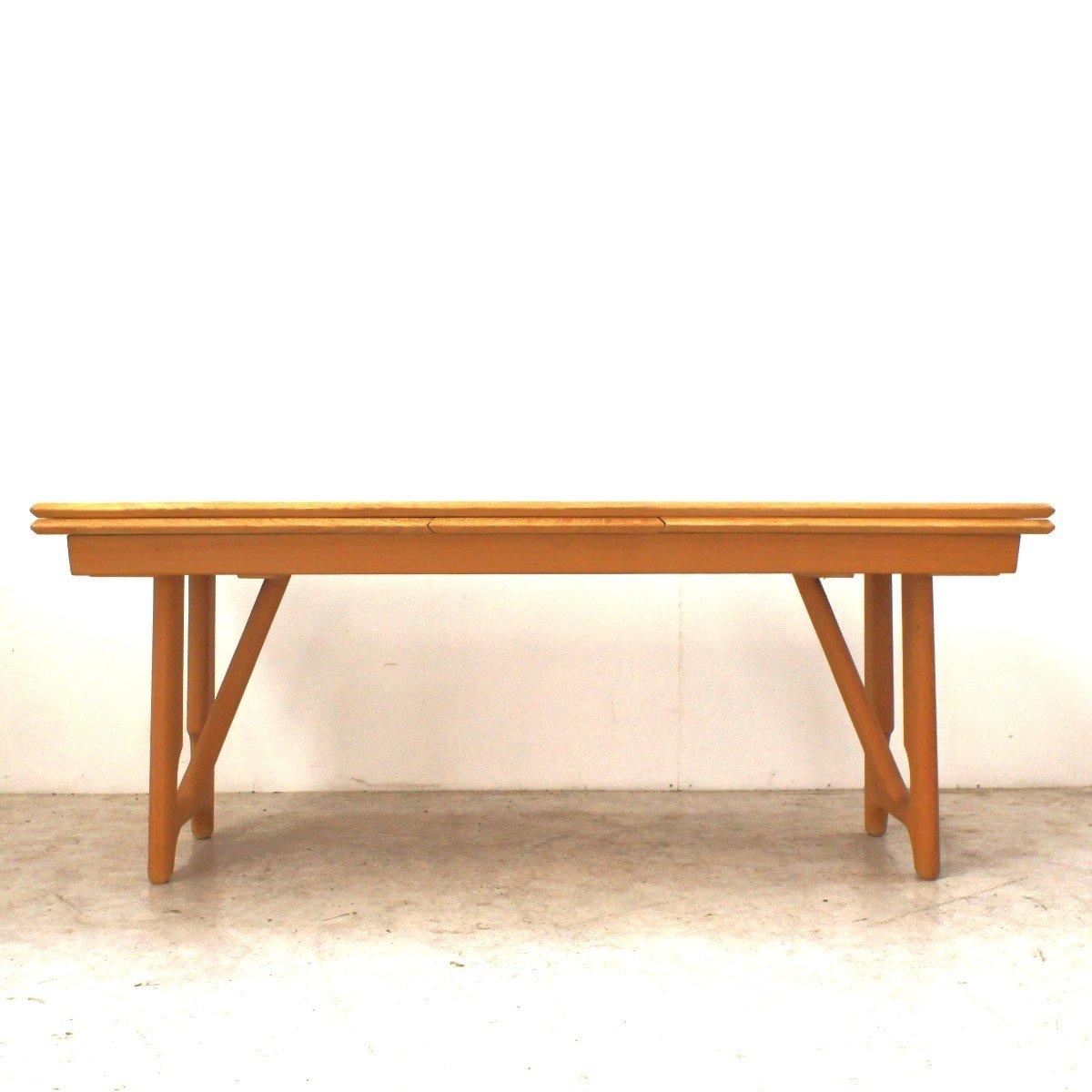 French Italian Table in Light Oak, Guillerme and Chambron