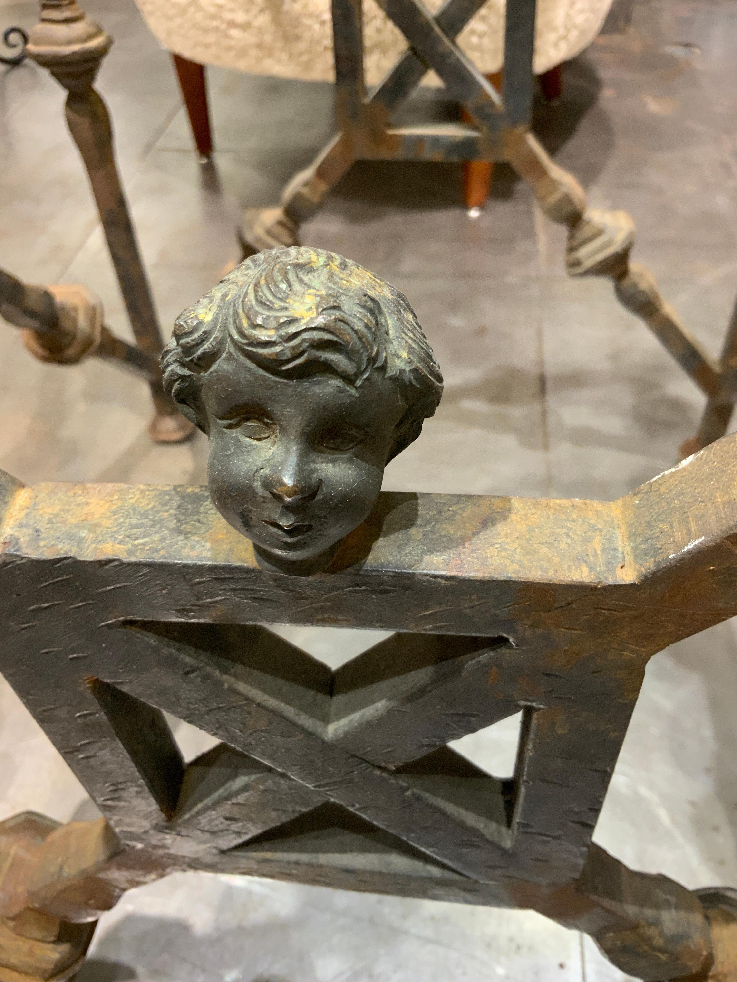 Mid-20th Century Italian table in solid iron and bronze heads Sicily circa 1950 For Sale