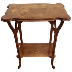 Italian Table Art Deco style in Walnut with Original Inlay Gallè  1960