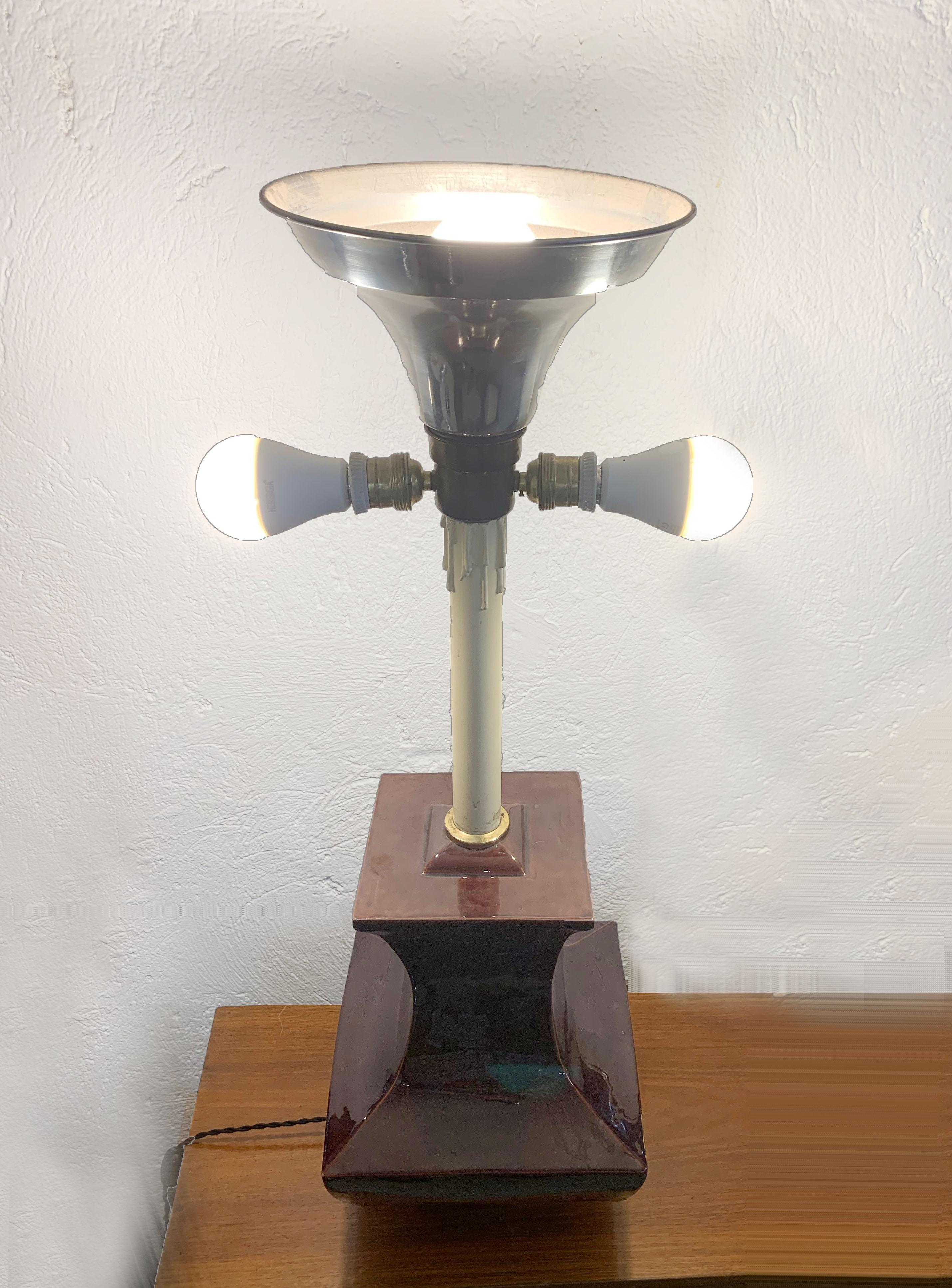 Italian Table Lamp Brown Ceramic Glazed, Italy, 1970s Tommaso Barbi Style In Good Condition In Roma, IT