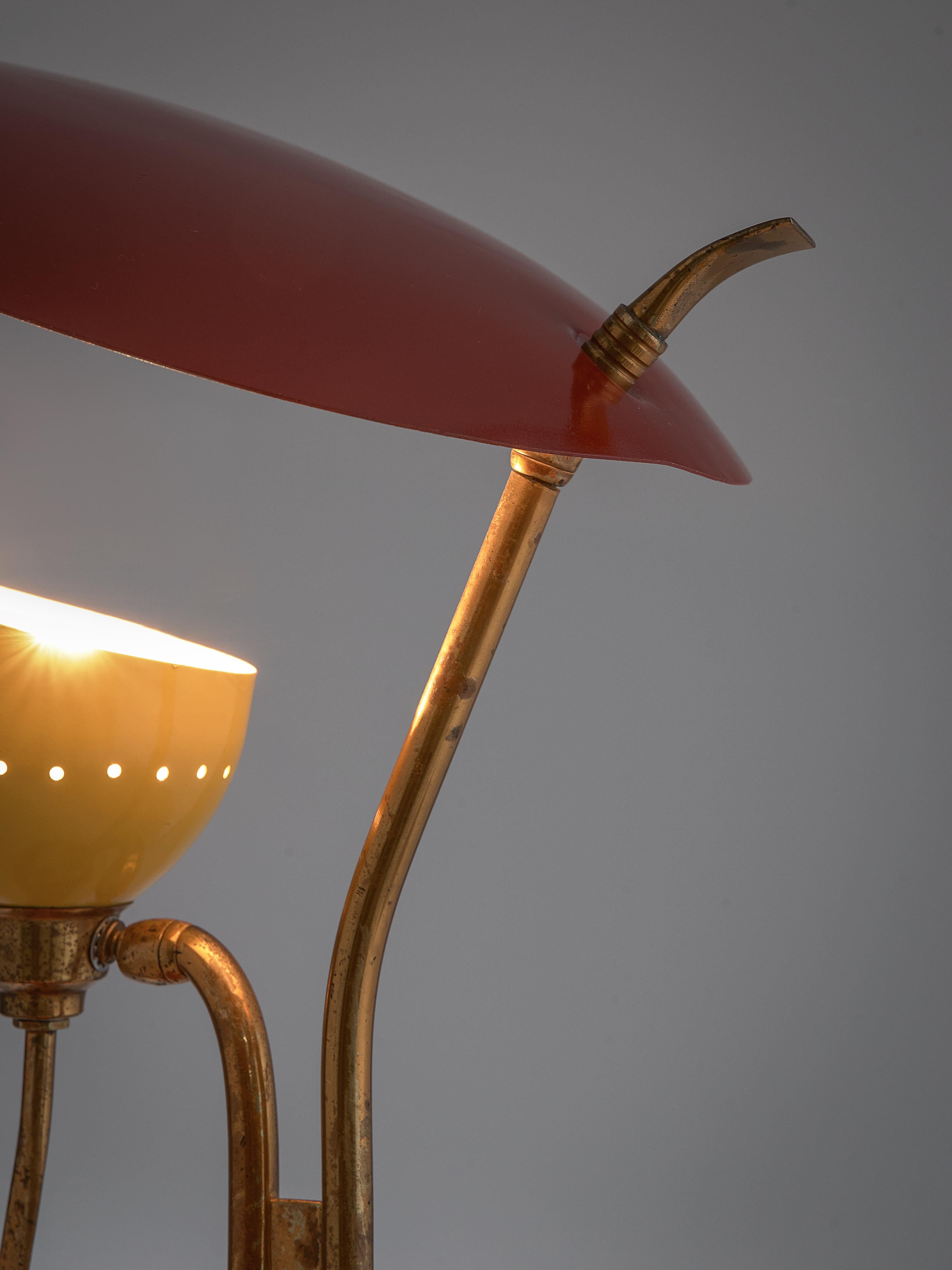 Italian Table Lamp by Lumen in Brass and Red and Yellow Lacquered Metal In Good Condition In Waalwijk, NL