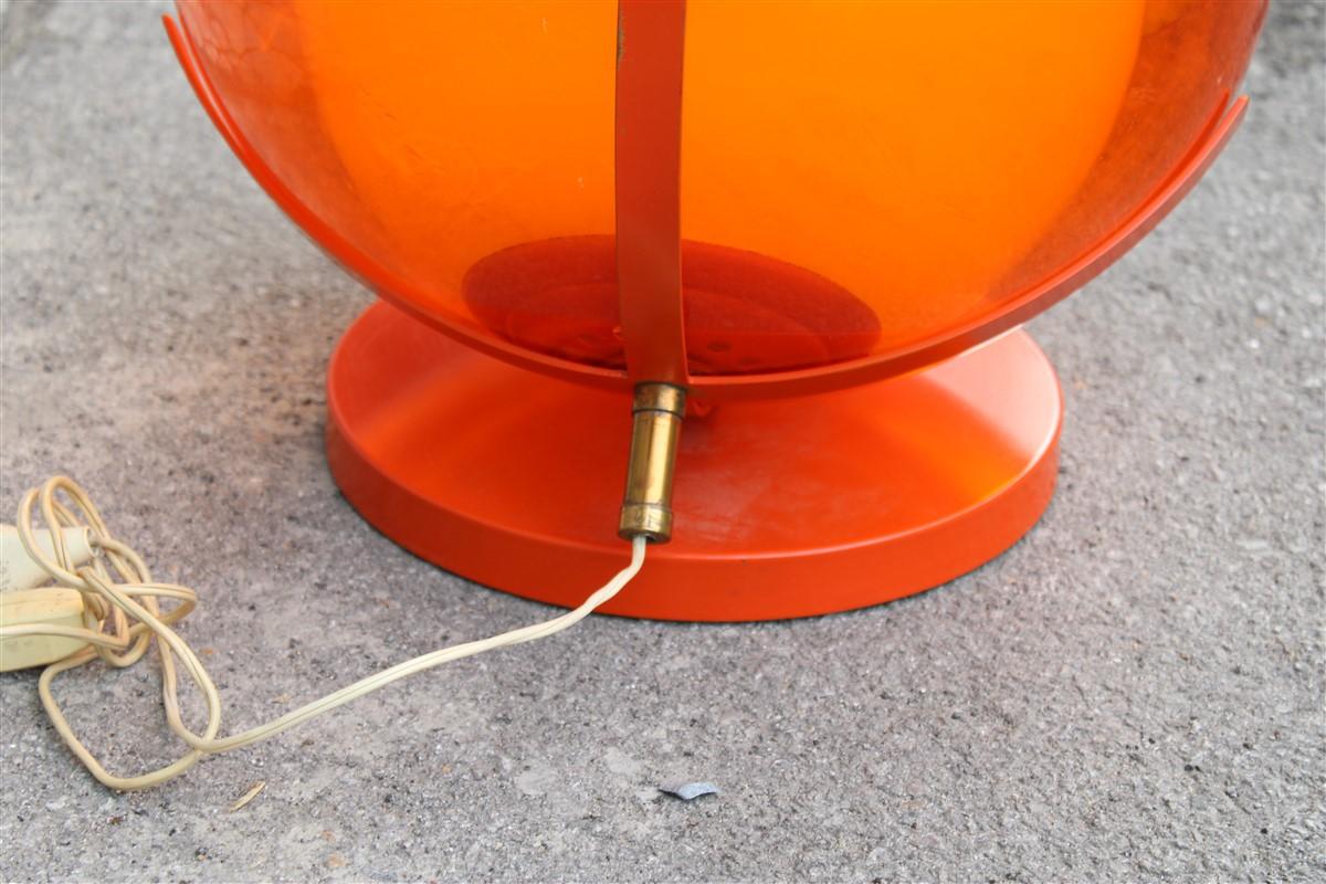 Metal Italian Table Lamp Curved Plexiglass Harvey Guzzini Design 1960s Orange White For Sale