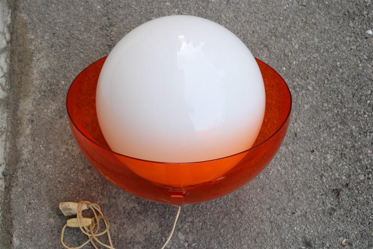 Italian Table Lamp Curved Plexiglass Harvey Guzzini Design 1960s Orange White For Sale 1