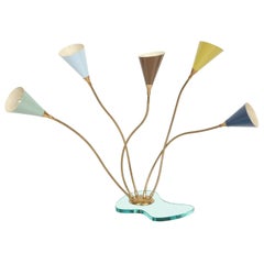 Italian Table Lamp, Enameled Metal Shades on Glass Base, circa 1950s - 1960s