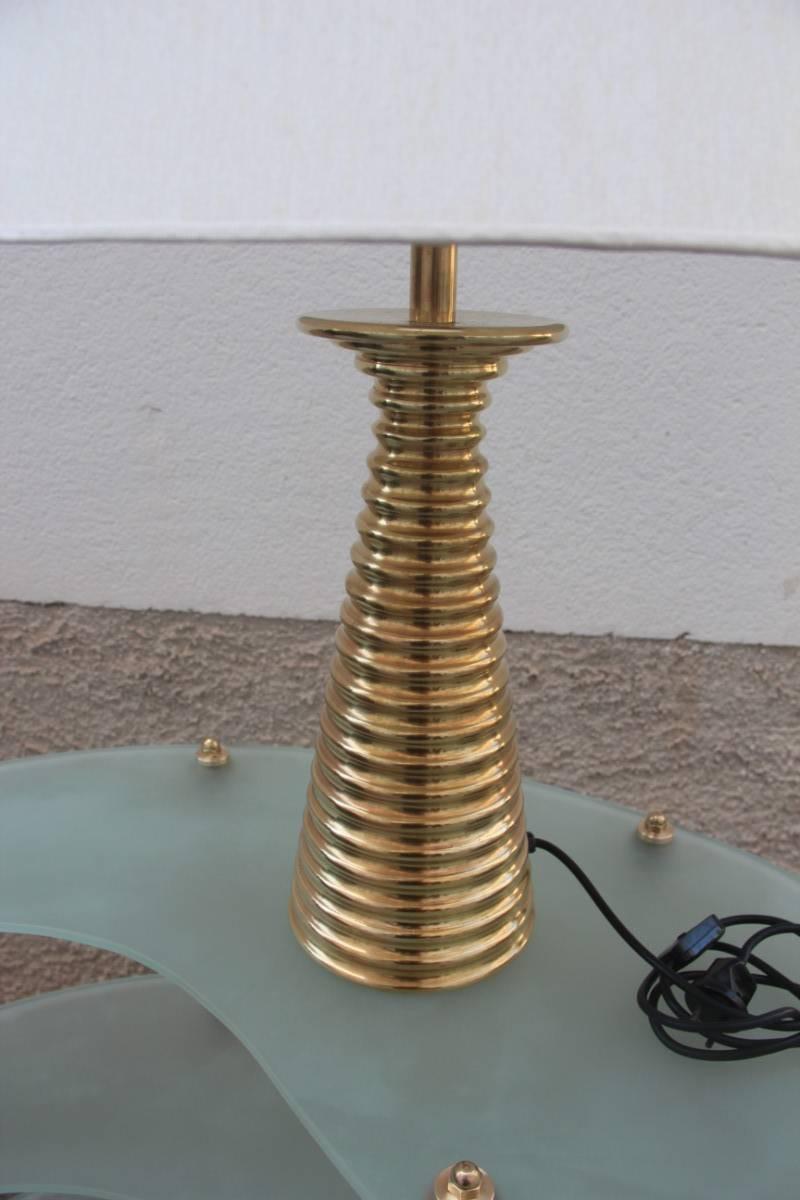 Italian Table Lamp in 1970s Brass sculpture Fabric dome. In Excellent Condition In Palermo, Sicily
