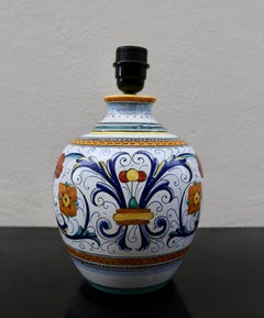 Mid-Century Italian Deruta Ceramic Table Lamp, Hand-Painted Floral