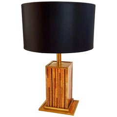 Italian Table Lamp in Cork and Brass, circa 1970