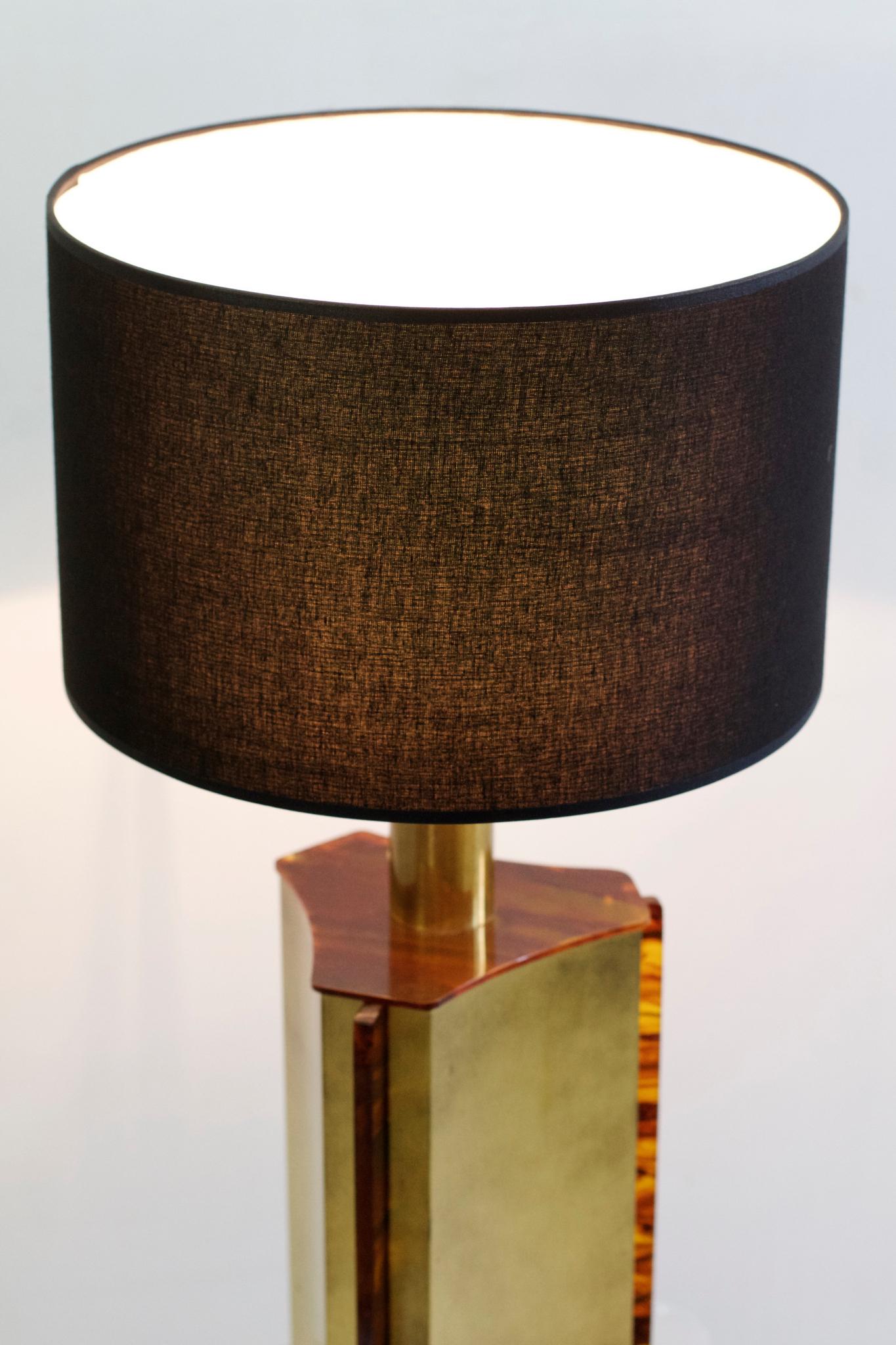 20th Century Italian Table Lamp in Faux Tortoise and Brass, 1970s For Sale