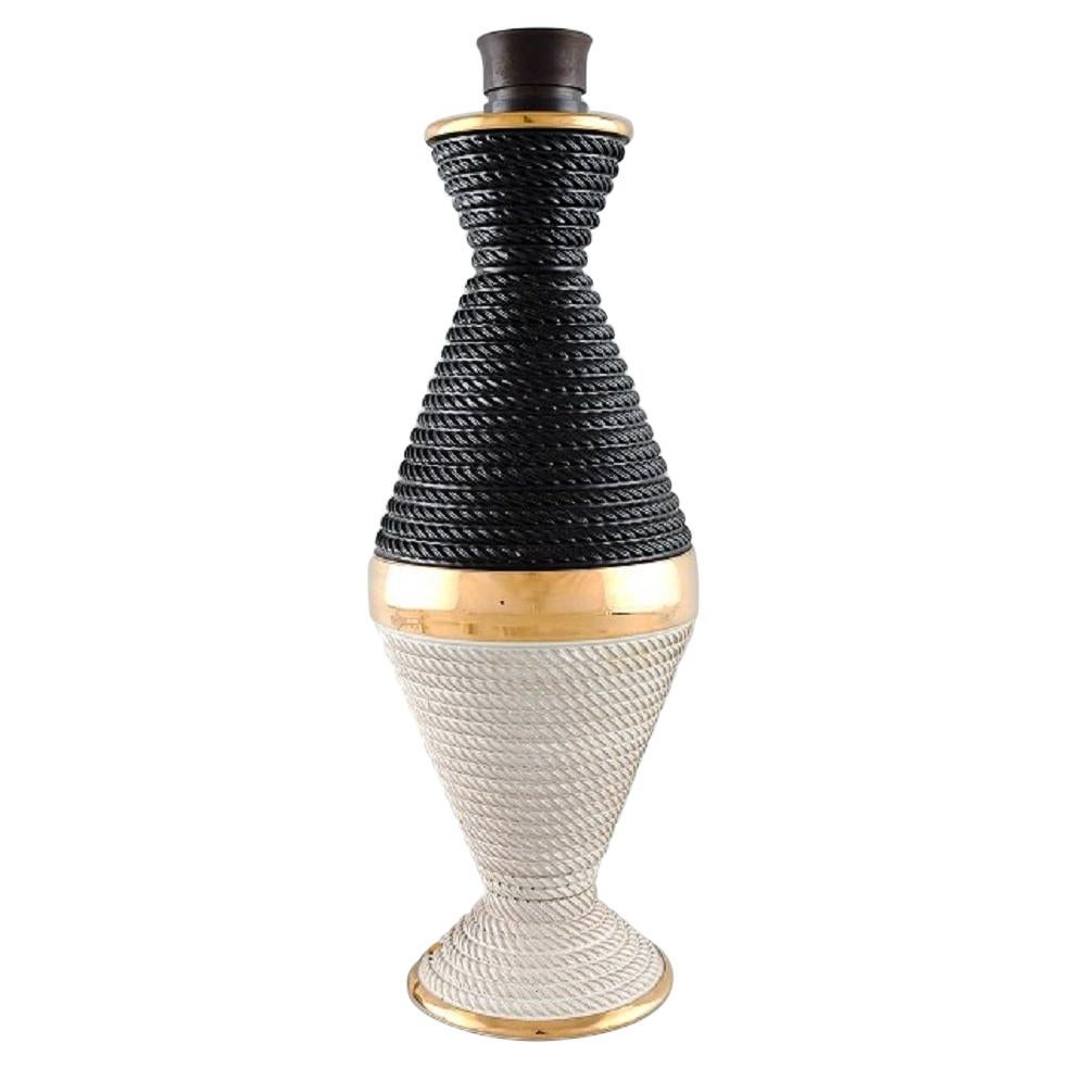 Lampe de table italienne en céramique émaillée avec décoration dorée et design de corde
