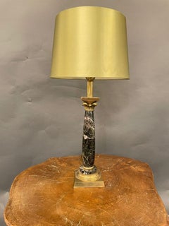 Italian Table Lamp in Green Marble and Bronze, circa 1960s