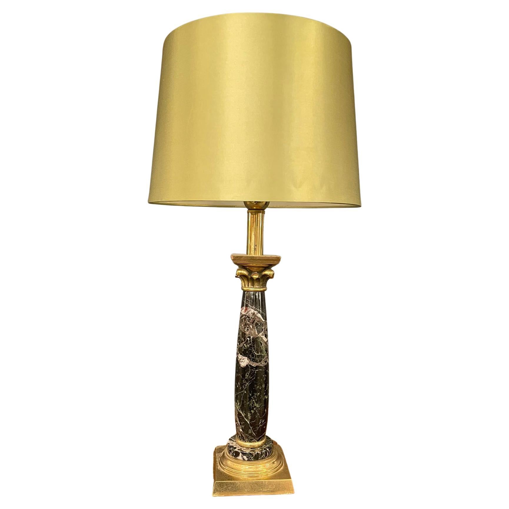 Italian Table Lamp in Green Marble and Bronze, circa 1960s