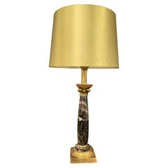 Italian Table Lamp in Green Marble and Bronze, circa 1960s