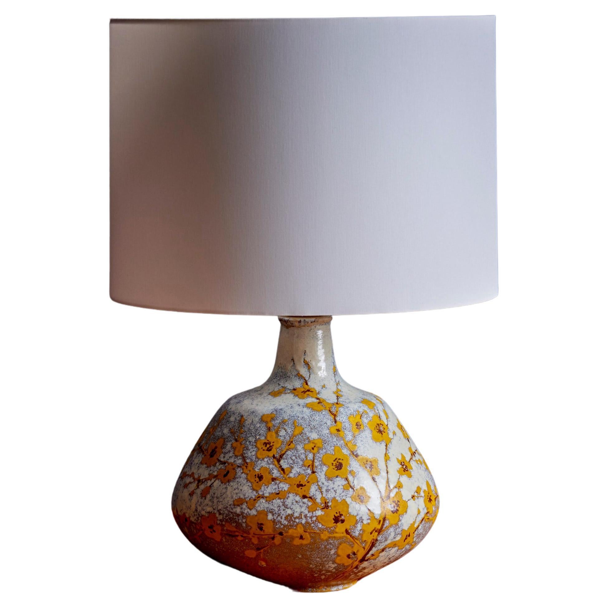Italian Table Lamp in grey and yellow with flowers, 1960s For Sale