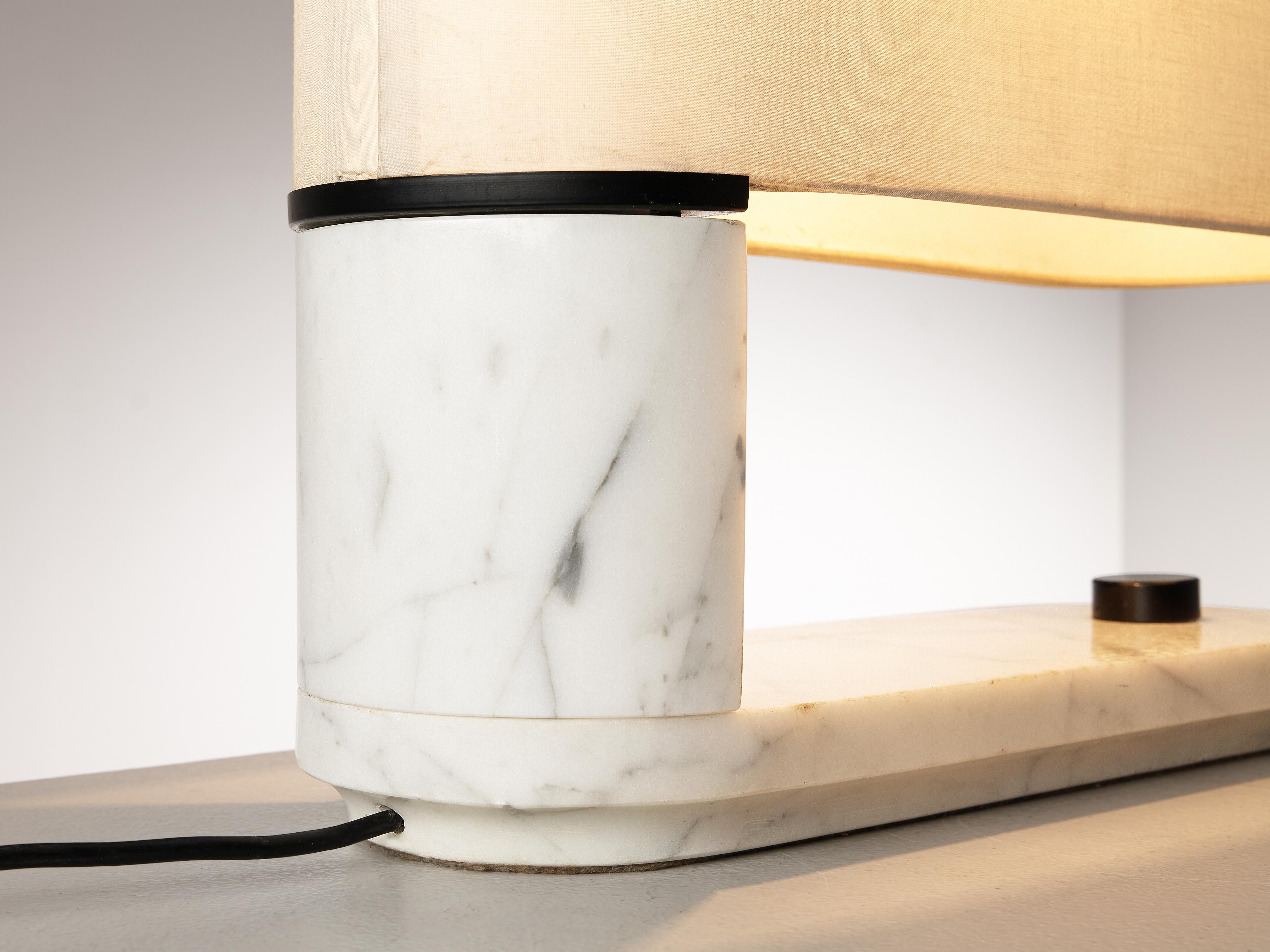 Mid-Century Modern Stilnovo Table Lamp in Carrara Marble and Off-White Canvas