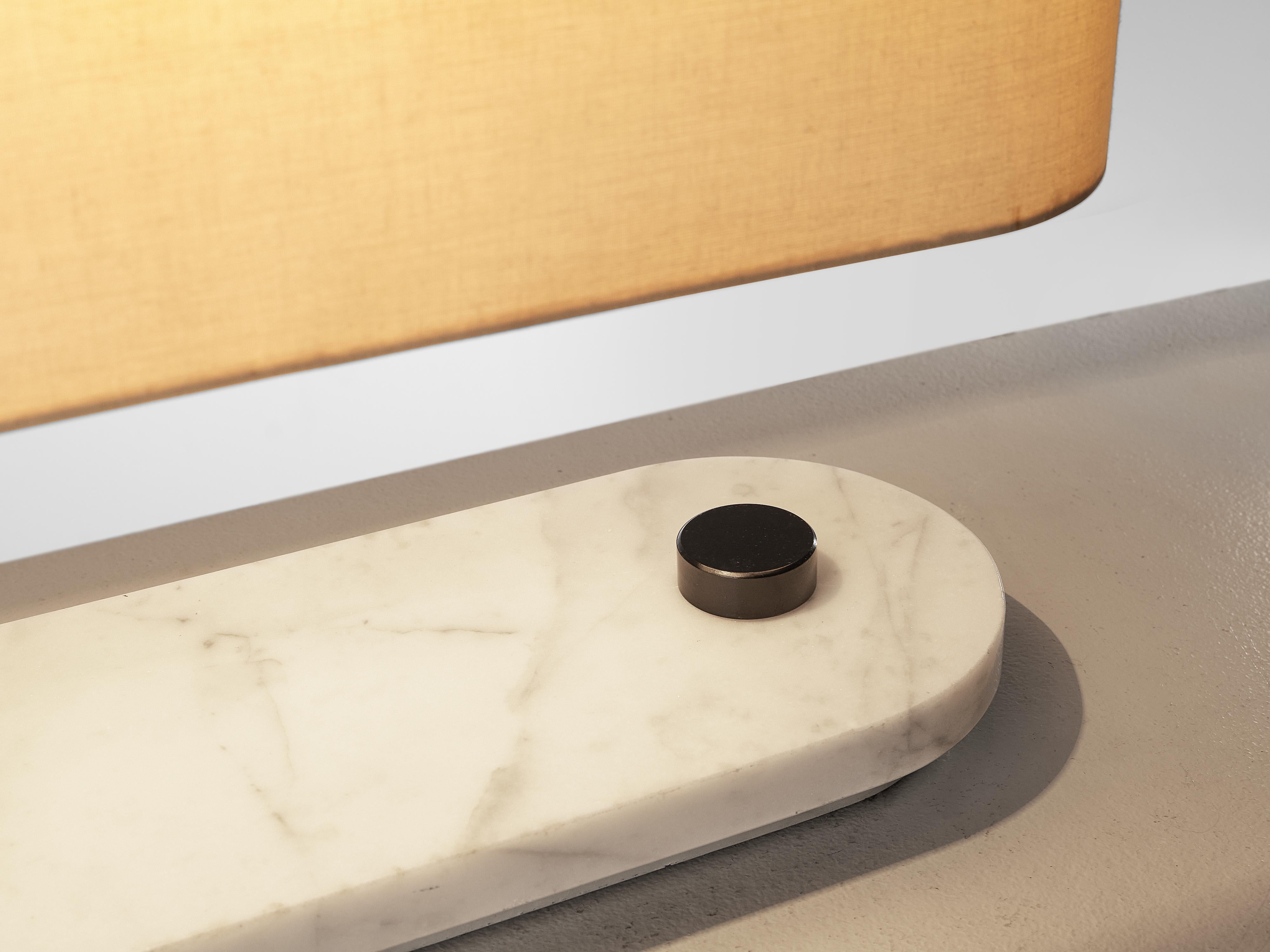 Late 20th Century Stilnovo Table Lamp in Carrara Marble and Off-White Canvas