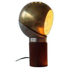 Italian table lamp in patinated metal and wood, 1960s, eyeball