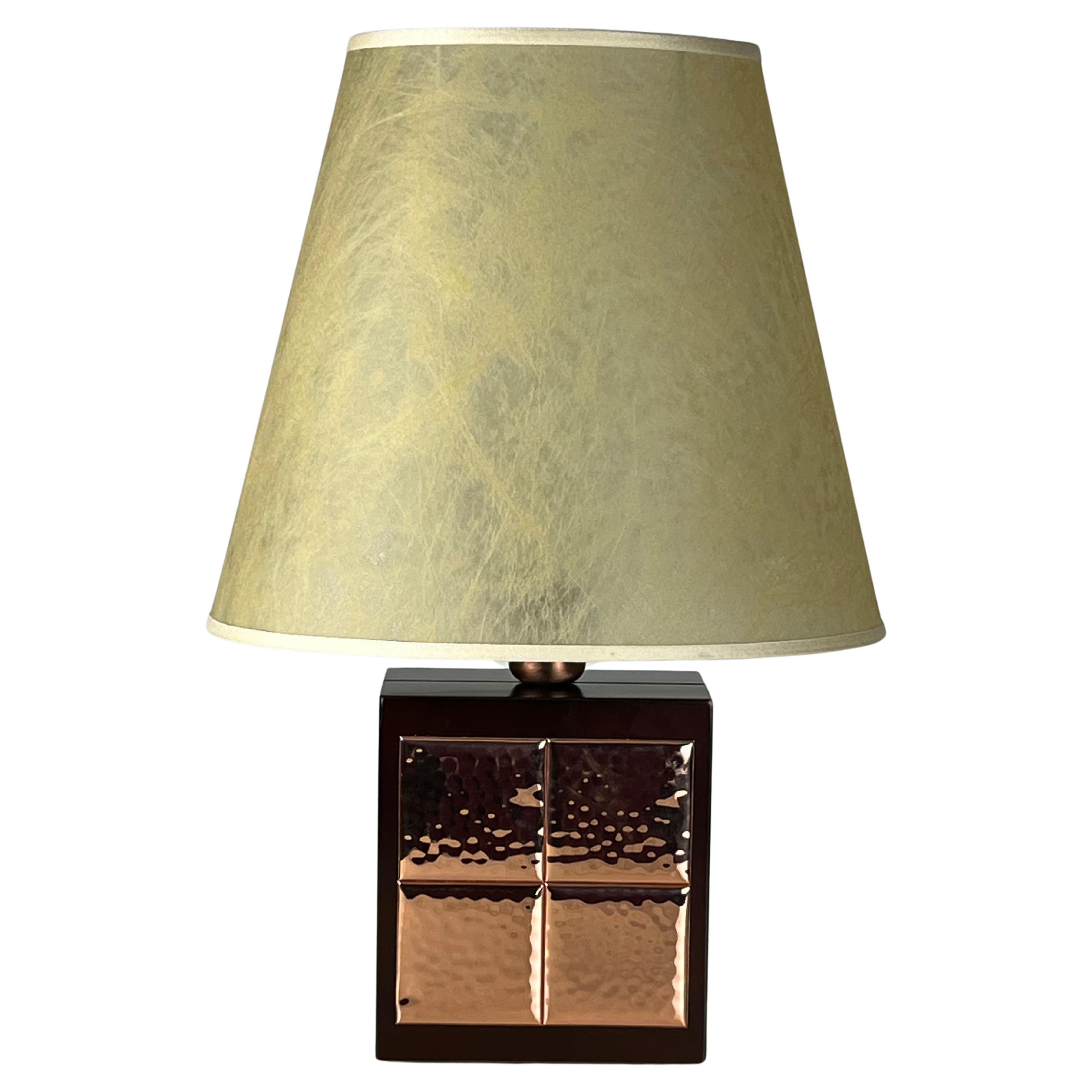 Italian Table Lamp in Walnut and Copper, 1990s For Sale