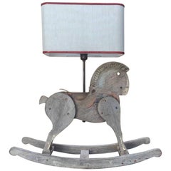 Italian Table Lamp Made with Wooden Horse Children's Toy from 19th Century