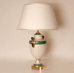 Italian Table Lamp Mangani Porcelain faux Malachite Gilt bronze Neoclassical