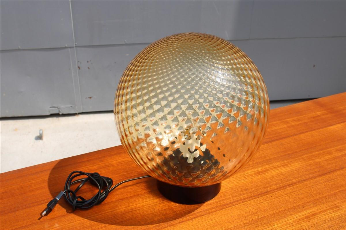 Mid-Century Modern Italian Table Lamp Round Yellow Murano Glass Ball with Black Base Vintage Venini