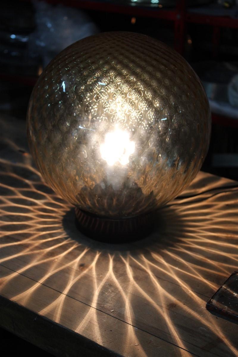 Mid-20th Century Italian Table Lamp Round Yellow Murano Glass Ball with Black Base Vintage Venini