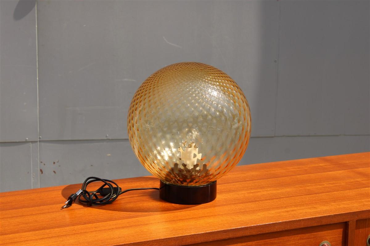 Italian Table Lamp Round Yellow Murano Glass Ball with Black Base Vintage Venini 1