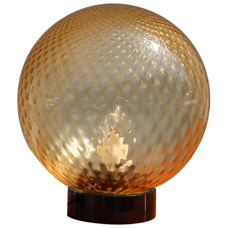 Italian Table Lamp Round Yellow Murano Glass Ball with Black Base Vintage Venini