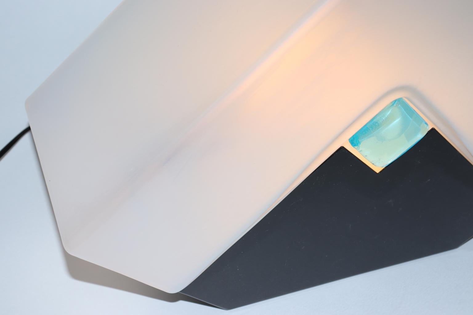 Italian Table Lamp Smoked White Murano Glass and Aquamarine Inserts For Sale 6