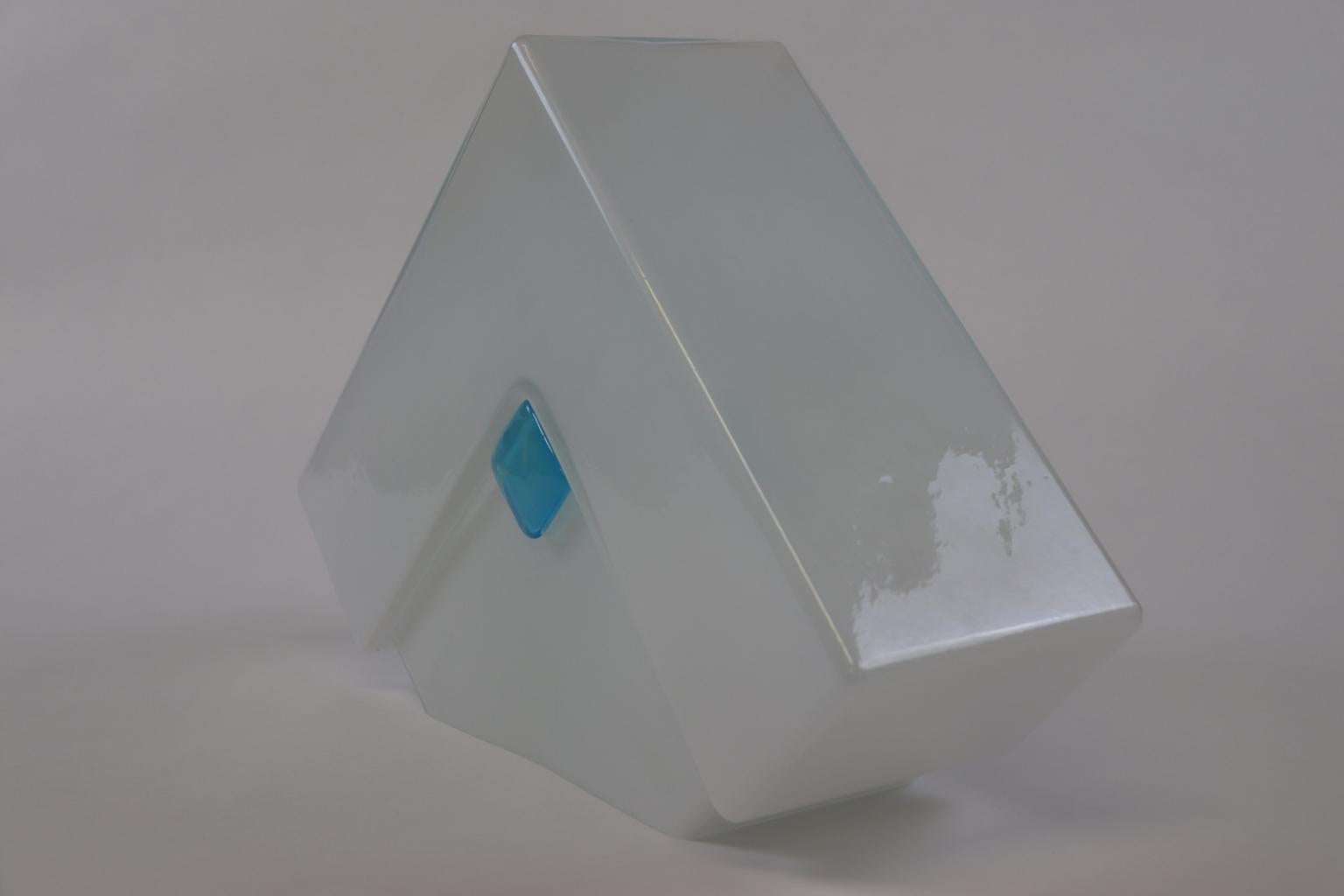 Hand-Crafted Italian Table Lamp Smoked White Murano Glass and Aquamarine Inserts For Sale