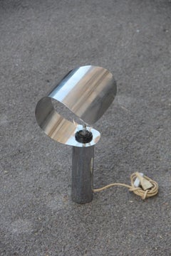 Italian Table Lamp Steel Curved Silver, 1970s