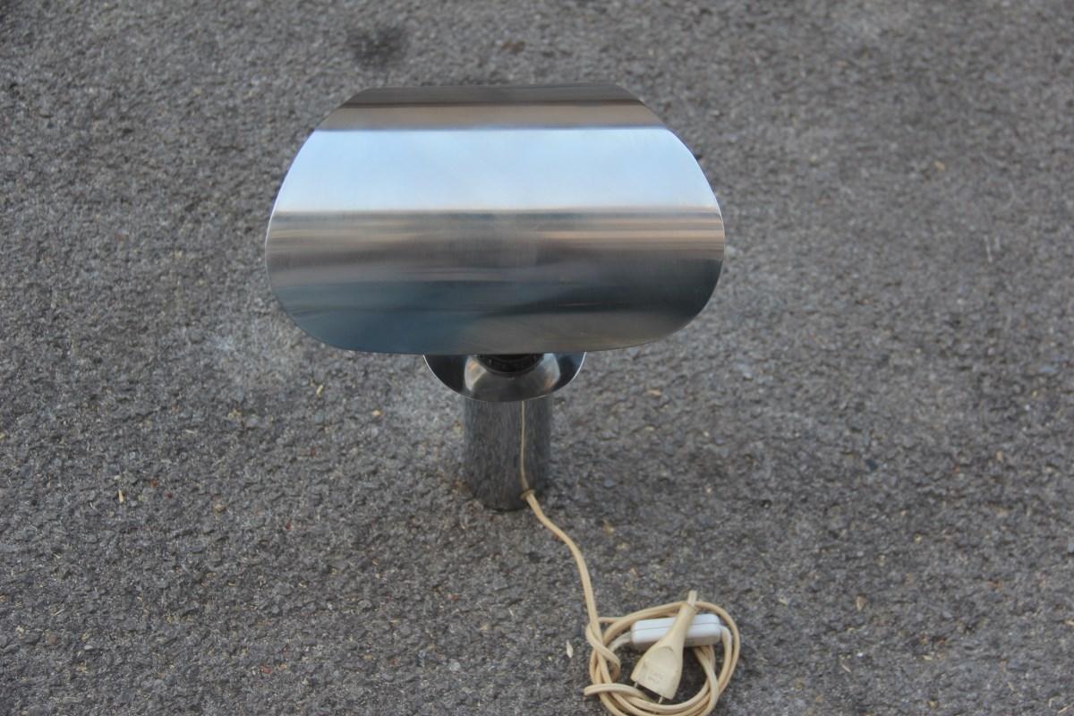 Italian Table Lamp Steel Curved Silver, 1970s In Good Condition For Sale In Palermo, Sicily