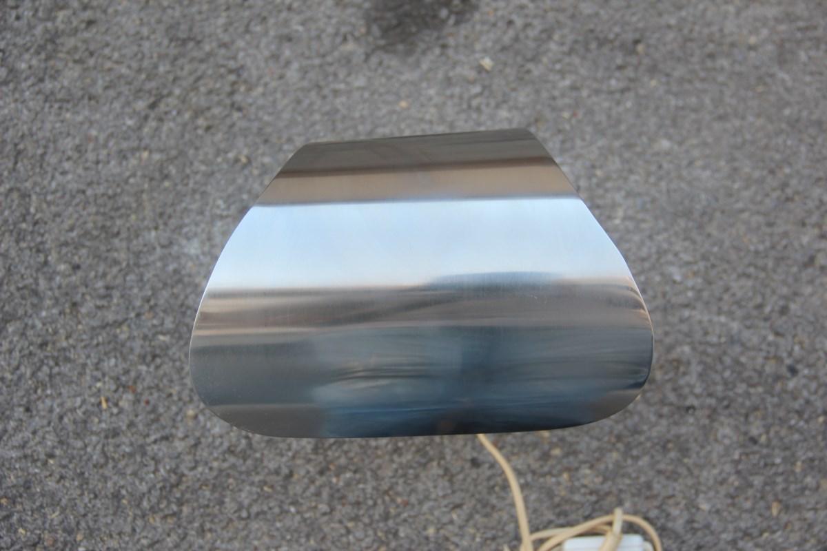 Italian Table Lamp Steel Curved Silver, 1970s For Sale 2
