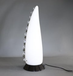 Italian Table Lamp White Murano Hand Blown Glass with Crystal Details