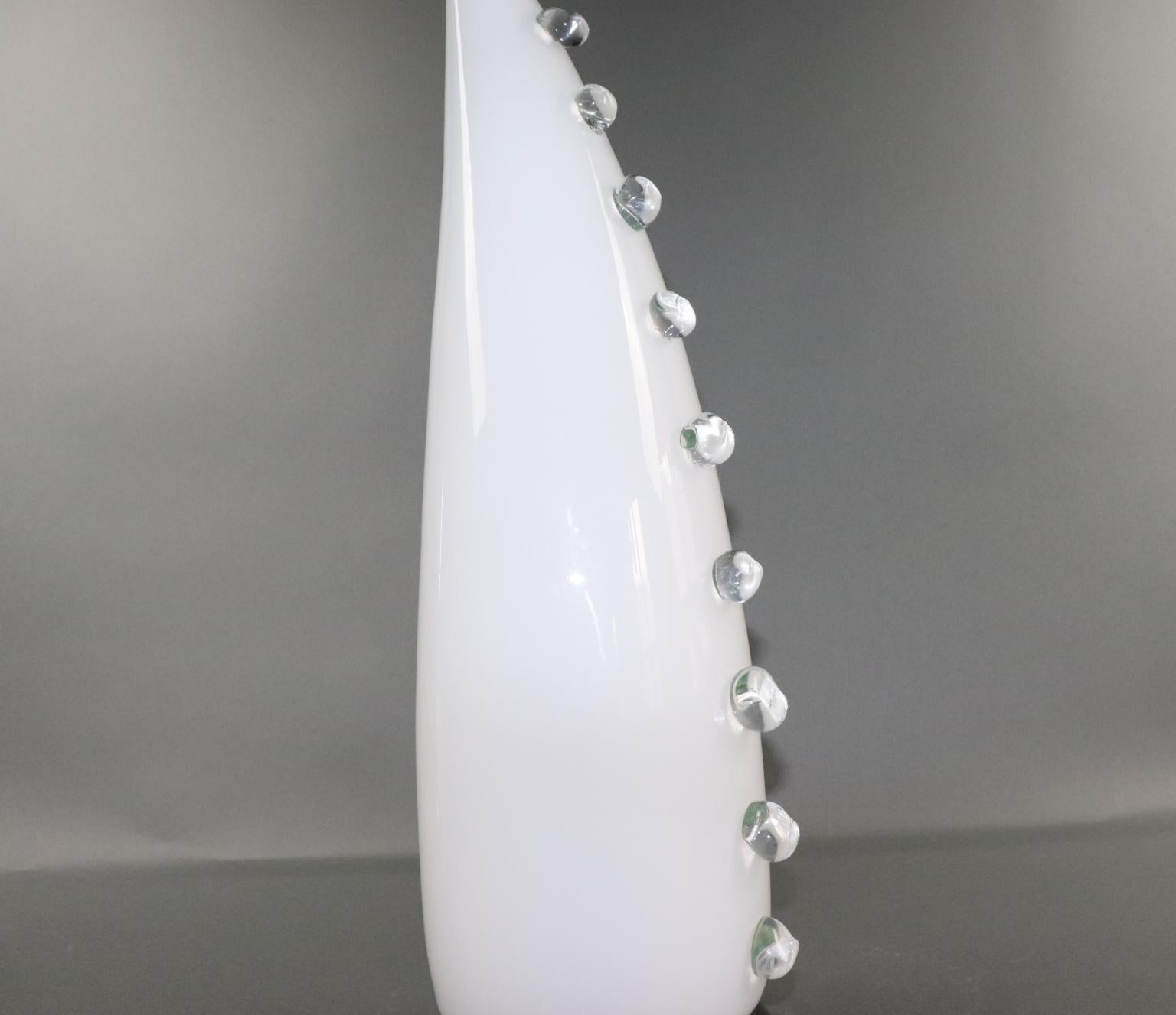 Hand-Crafted Italian Table Lamp White Murano Hand Blown Glass with Crystal Details For Sale