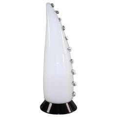 Italian Table Lamp White Murano Hand Blown Glass with Crystal Details