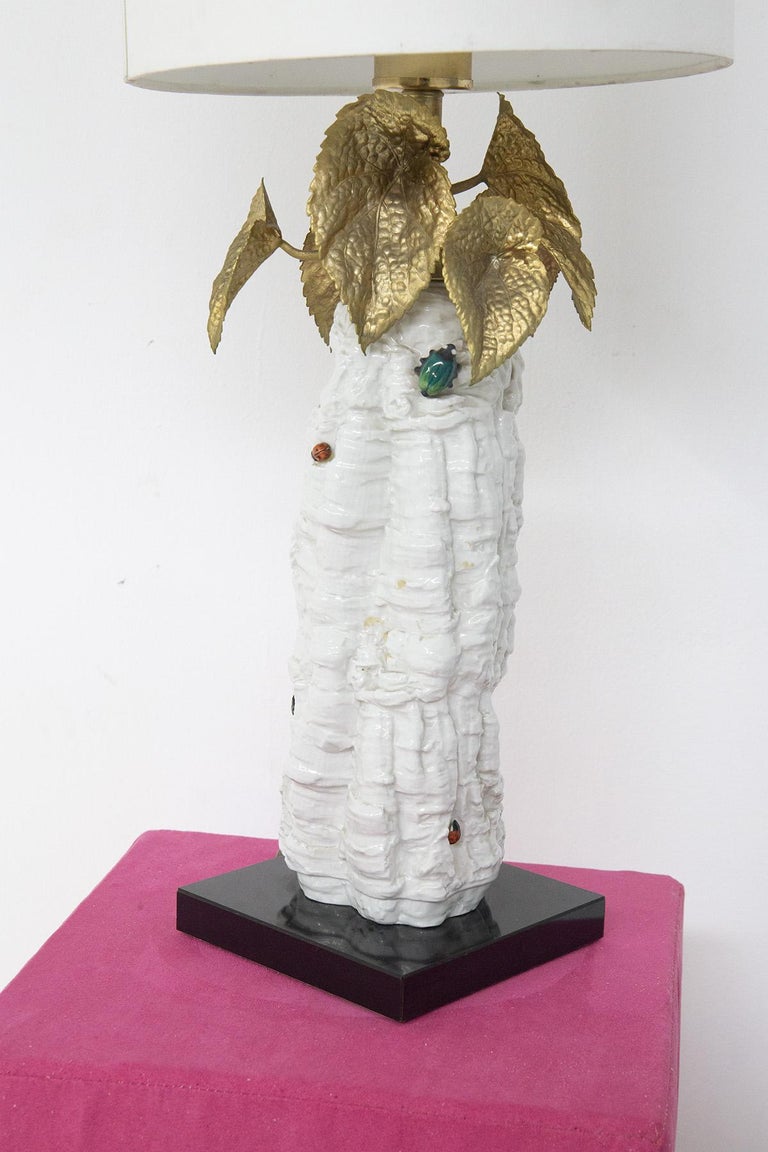 Italian Table Lamp with Brass Flowers For Sale at 1stDibs