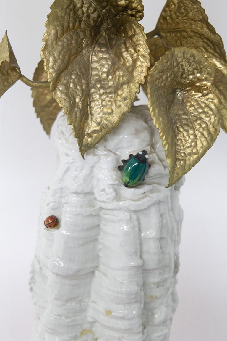 Italian Table Lamp with Brass Flowers For Sale at 1stDibs
