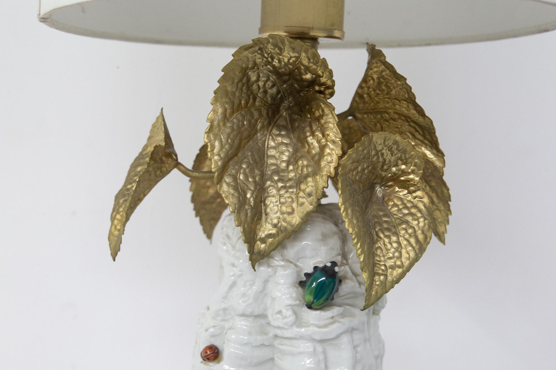 Italian Table Lamp with Brass Flowers For Sale 2
