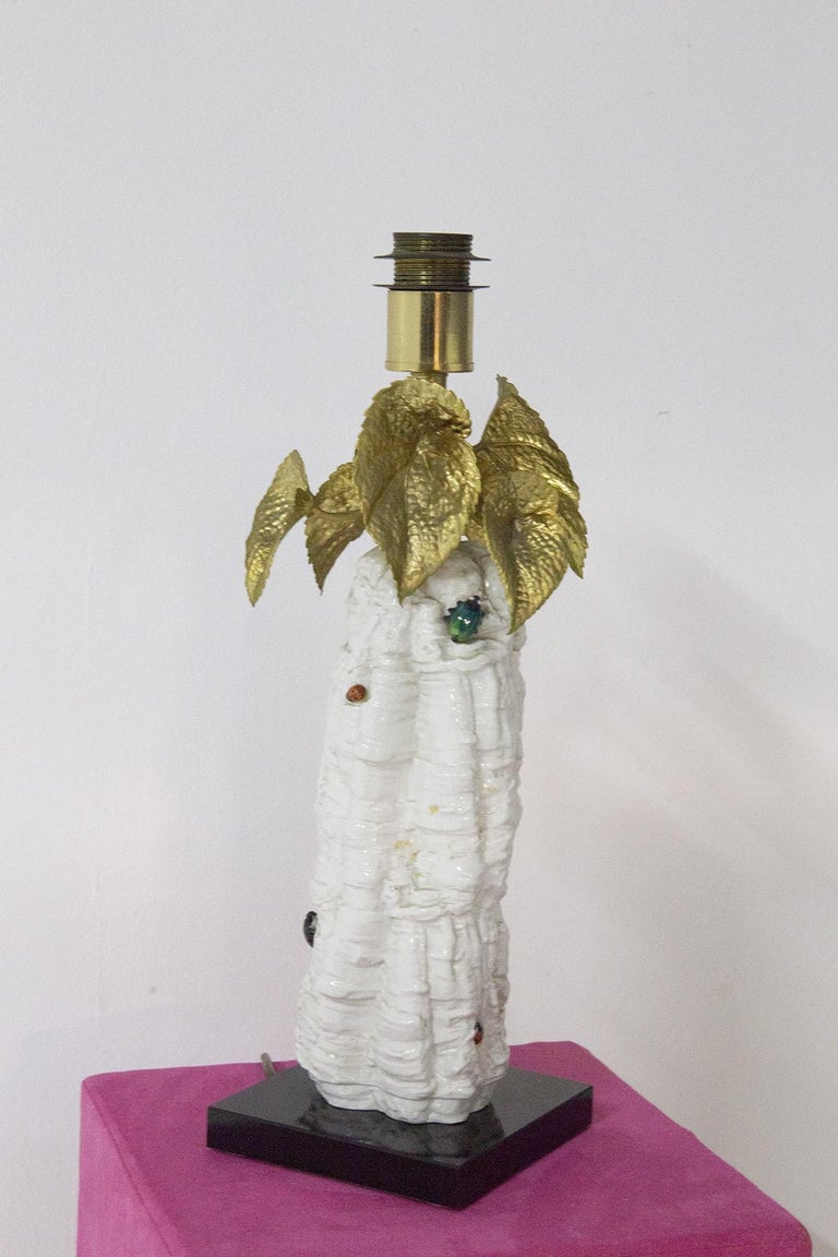 Italian Table Lamp with Brass Flowers For Sale at 1stDibs
