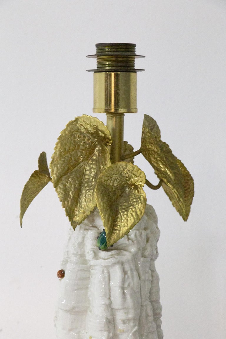 Italian Table Lamp with Brass Flowers For Sale at 1stDibs