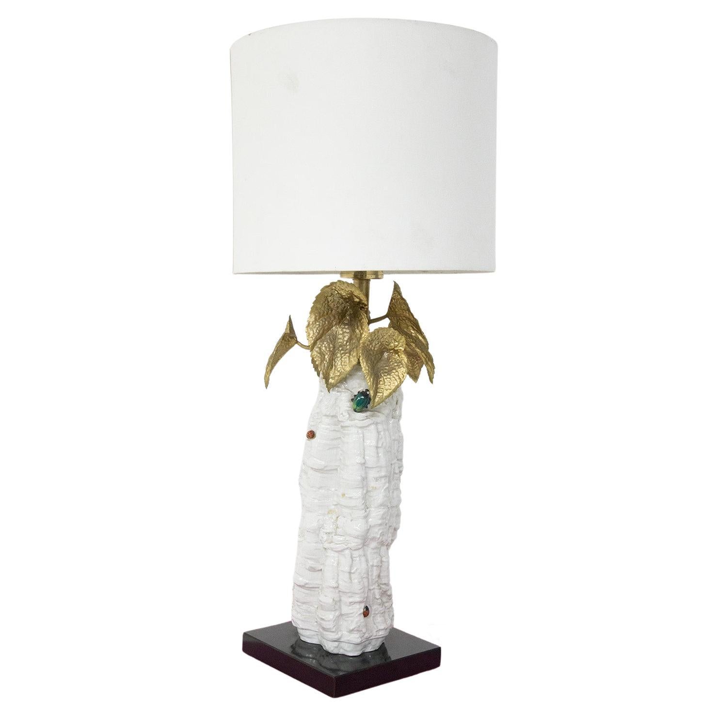 Italian Table Lamp with Brass Flowers For Sale