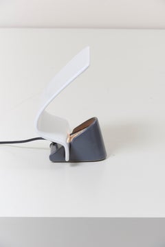 Italian Table Lamp with Curved Reflector in White and Grey Ceramic