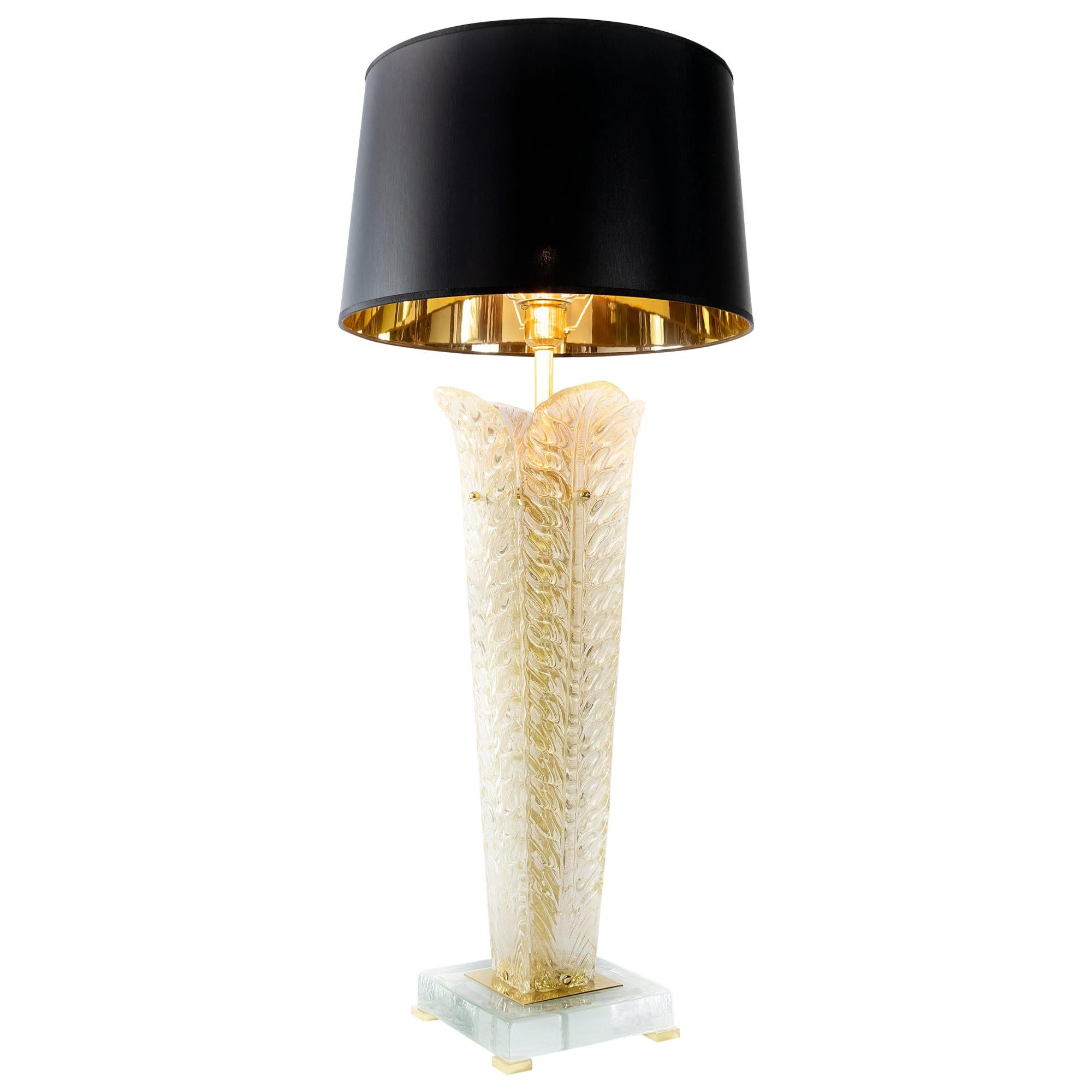 Italian Table Lamp with Leaf Form Murano Glass