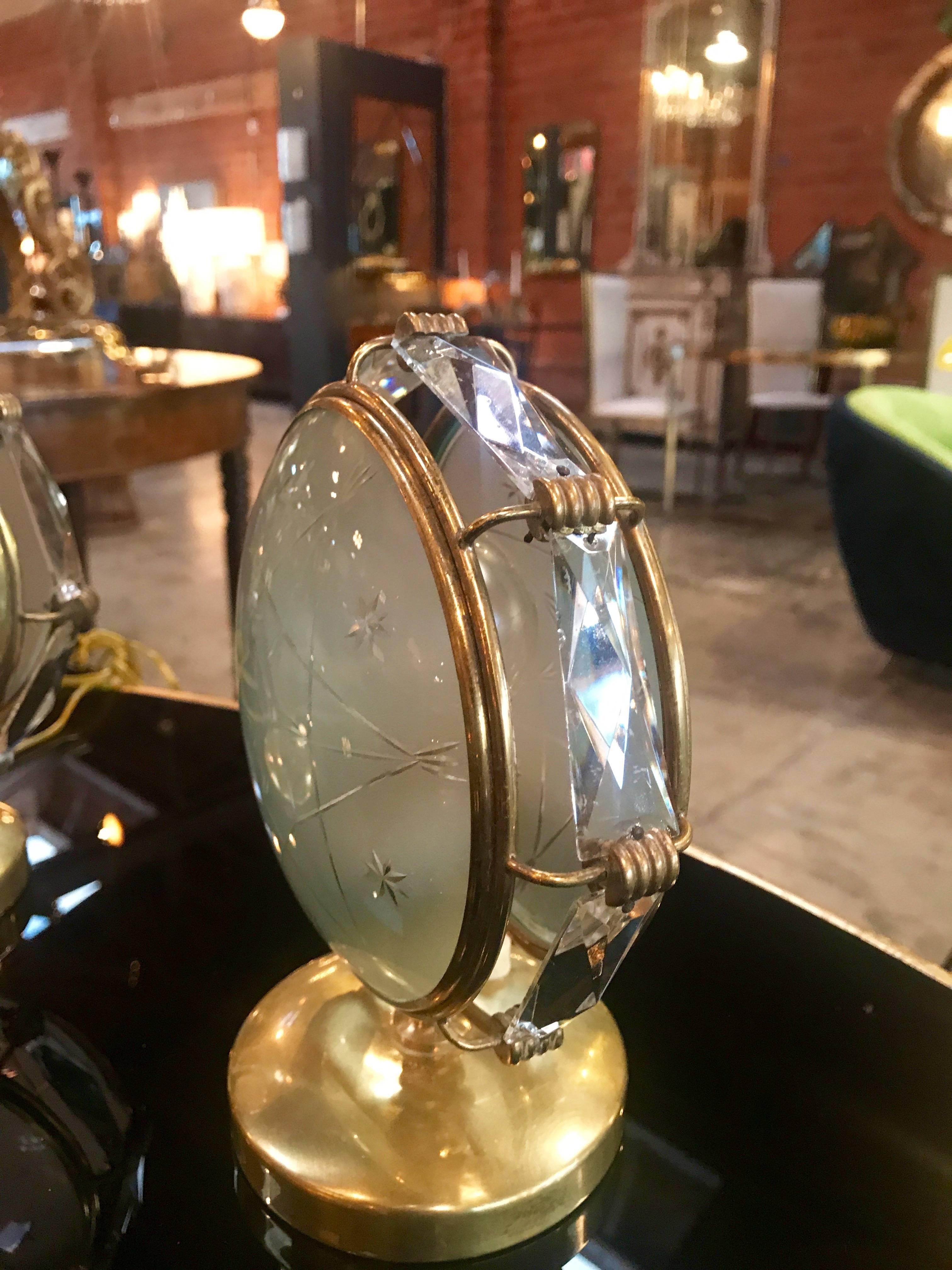 Mid-20th Century Italian Table Lamps in Brass and Worked Glass
